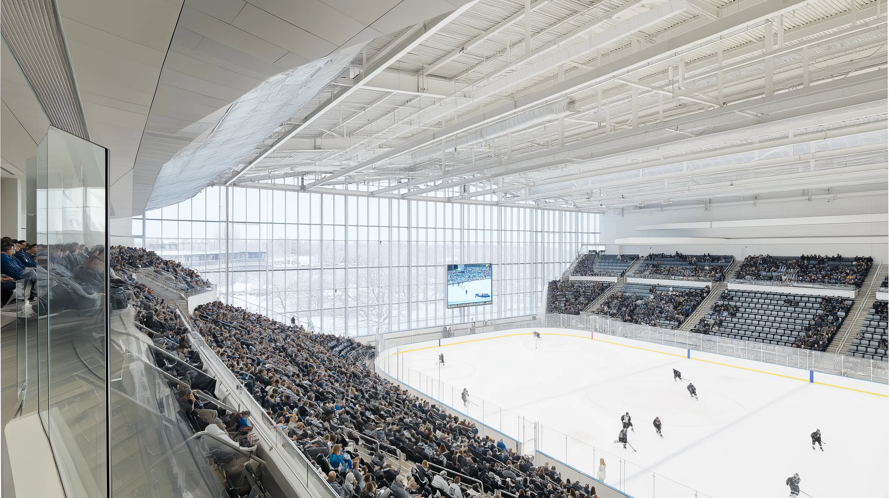 Interior rendering of NHL-regulation ice rink configuration
